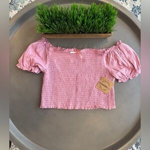 Vintage One Step Up Pink Off-Shoulder Smocked Crop Top Size M NWT
